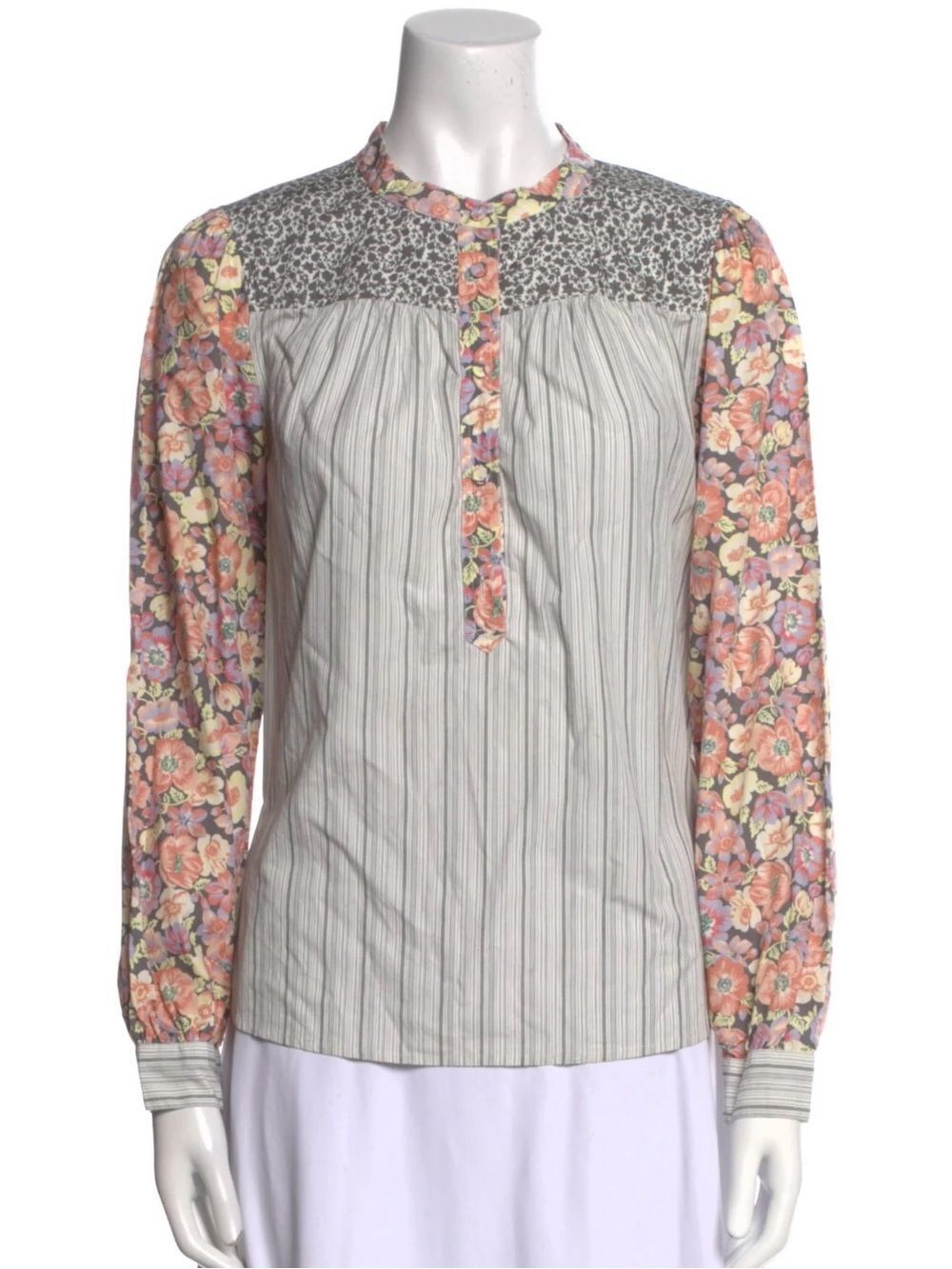 La Vie Rebecca Taylor Mixed-Print Button-Down Blouse , XL